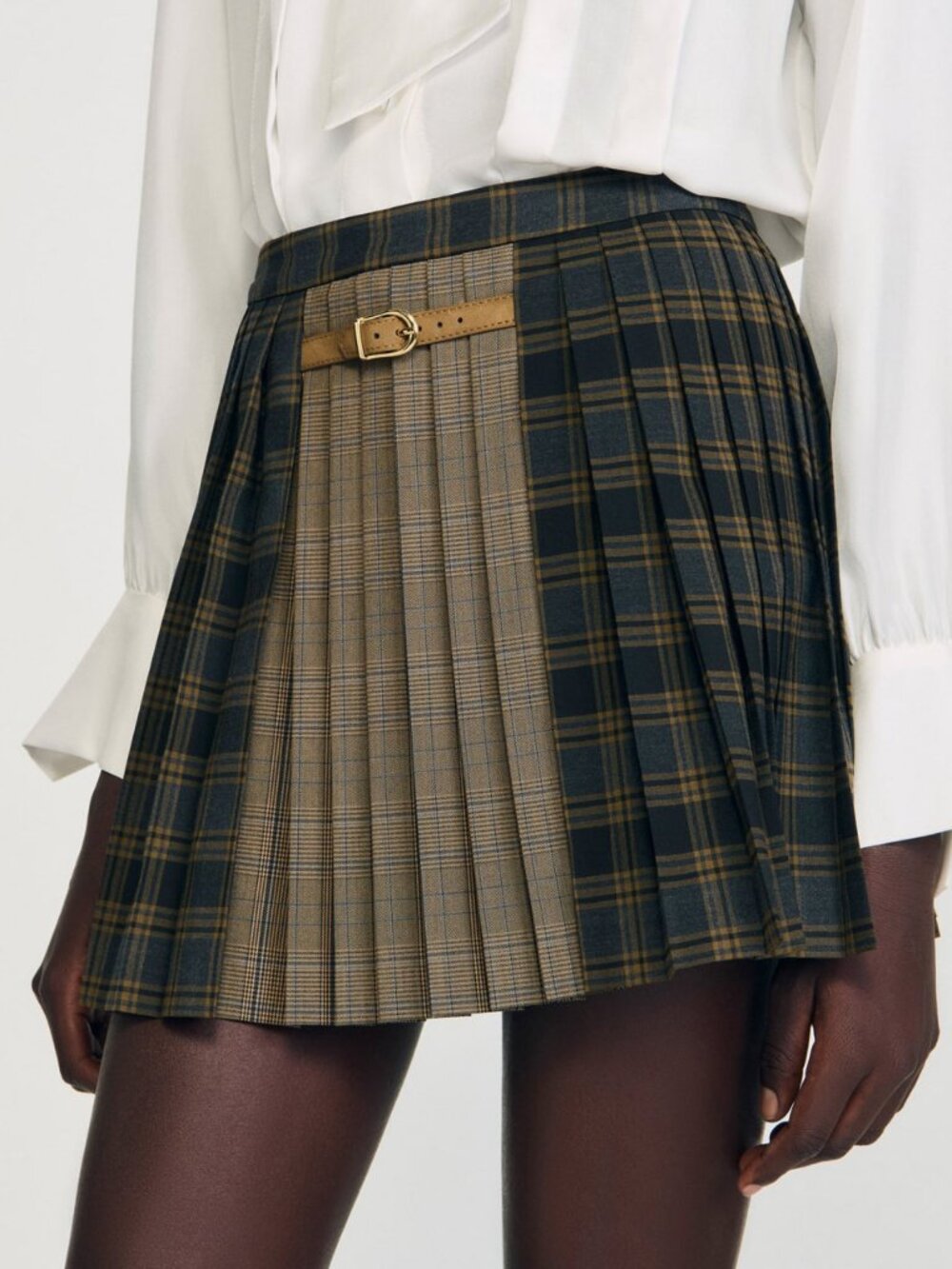 Sandro NWOT check pattern pleated mini skirt 36
